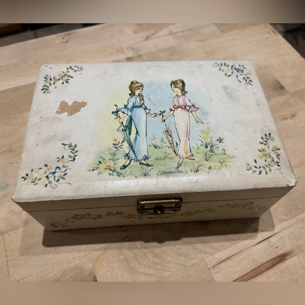 Vintage Floral Jewelry Box Missing Ballerina Made in Japan